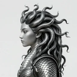 side profile, medusa, naga, snake hair, snake scales, heavy metal scale armor, by greg manchess, huang guangjian, gil elvgren, sachin teng, greg rutkowski, jesper ejsing, ilya kuvshinov
