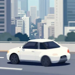 car in a dense city. art style by kim hyung tae.