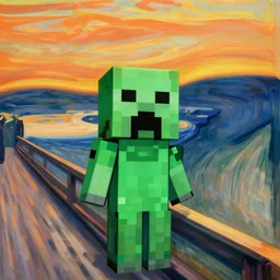minecraft creeper as the subject of the scream by edvard munch