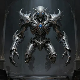 professional concept art of a symmetrical! ominous floating mechanical steel terrifying giant monster thing in a dark room by artgerm and greg rutkowski. an intricate, elegant, highly detailed digital painting, concept art, smooth, sharp centred focus, illustration, in the style of cam sykes, wayne barlowe, igor kieryluk.