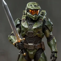 master chief from halo holding a sword, d & d, fantasy, portrait, highly detailed, digital painting, trending on artstation, concept art, sharp focus, illustration, art by artgerm and greg rutkowski and magali villeneuve