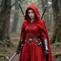 photo of red riding hood warrior with weapons