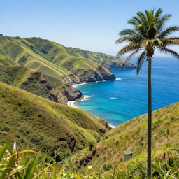 photorealistic breathtaking nature landscape, realistic colors, large hills, large blue transparent ocean, sinuous cliffs, majestic palm trees art , by ames gurney, dan luvisi,Petros Afshar,tim hildebrandt,liam wong,thomas kinkade,ernst haeckel,dan mumford,trending on artstation, WLOP ,cgsociety by Gediminas Pranckevicius, trending on cgsociety, James R. Eads, bokeh, fractal Thunder dan mumford