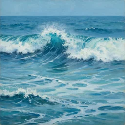 a painting of an ocean full of waves half above water, half below water