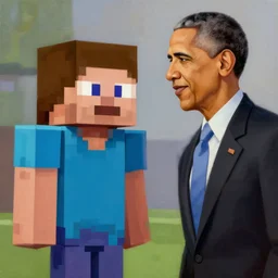 Minecraft Steve meets Barack Obama, digital art, trending on artstation, oil painting