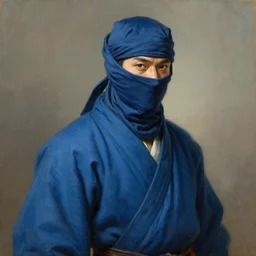 portrait character art of a ninja in blue robes, highly detailed painting by gaston bussiere, craig mullins, j. c. leyendecker 8 k