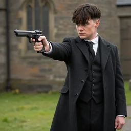 Queen Elizabeth holds Tommy Shelby at gunpoint in an episode of Peaky Blinders