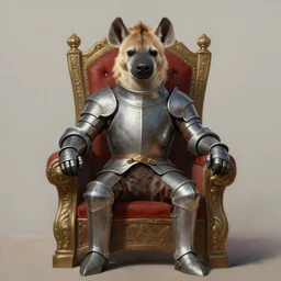 a painting of a hyena knight sitting on a throne, a character portrait by tim hildebrandt, deviantart contest winner, fantasy art, ps 1 graphics, hellish background, official art