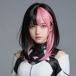 « attractive, girl, black and pink hair middle length, ghost in the shell, unreal engine 5, highly detailed, photorealistic, 4 k »