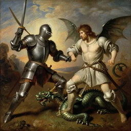 rugged knight battles a hydra, painting by gaston bussiere, craig mullins, j. c. leyendecker