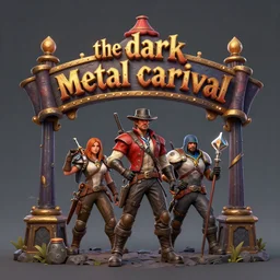 3d sculpt of an arched sign for a circus called 'the dark metal carnival', League of Legends, red dead redemption2, overwatch, artstaton, digital illustration