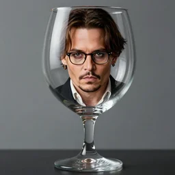 glass work of johnny depp face on a giant glass of wine, by harvey littleton, beautiful composition