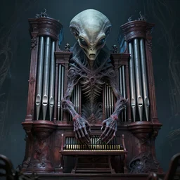 a creepy alien pipe organ from another dimension, surreal, highly detailed, artstation, smooth, sharp focus, by greg rutkowski, 8 k