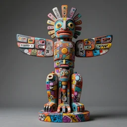a sculpture of an intricate totem made of colorful graffiti, intricate line work, visionary artist, shamanic art, concept art, award winning sculpture, ambient occlusion, digital art,