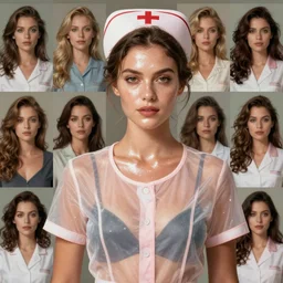 glamorous and sexy nurse in transparent blouse at work, beautiful, pearlescent skin, natural beauty, seductive eyes and face, elegant girl, natural beauty, very detailed face, seductive lady, full body portrait, natural lights, photorealism, summer vibrancy, cinematic, a portrait by artgerm, rossdraws, Norman Rockwell, magali villeneuve, Gil Elvgren, Alberto Vargas, Earl Moran, Enoch Bolles