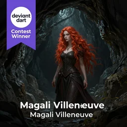 a woman with red hair in a dark cave, concept art by Magali Villeneuve, deviantart contest winner, fantasy art, concept art, dark and mysterious, d&d