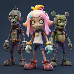 cyber zombies concept art for a video game, cartoon, splatoon, ghibli, five nights at freddy's, unreal engine, octane render