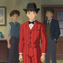 artwork by Michael Whelan, Bob Larkin and Tomer Hanuka, of a solo individual portrait of man wearing a barbershop quartet costume, wearing a 1920s red striped outfit, dapper, from scene from Twin Peaks, simple illustration, domestic, nostalgic, full of details, by Makoto Shinkai and thomas kinkade, Matte painting, trending on artstation and unreal engine