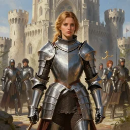 highly detailed painting of a beautiful female wearing a knight armor in a castle, stephen bliss, 8 k, unreal engine, by greg rutkowski, loish, rhads, artgerm, ferdinand knab, makoto shinkai and lois van baarle, ilya kuvshinov, rossdraws, tom bagshaw, global illumination, radiant light, detailed and intricate environment