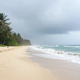 landscape photo, tropical beach, heavy snow storm