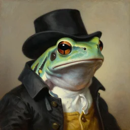 a head and shoulders portrait painting of an anthropomorphic!!!!!!!!!! amazon milk frog!!!!!!!!!! wearing a frock jacket without a hat looking off camera, a character portrait, neoclassicism, oil on canvas, soft focus