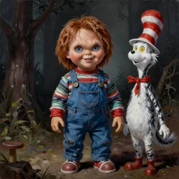 painting of chucky by jeremiah ketner and dr seuss | horror themed | creepy