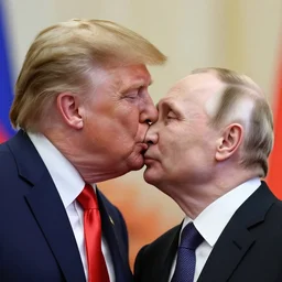 putin kissing trump, hyper realistic, highly detailed, depth of field.