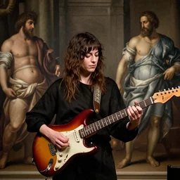 Anna Calvi playing electric guitar by Caravaggio and Phil Hale