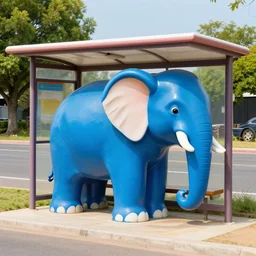 a perfect technicolor photograph of a elephant shaped bus shelter, - n 4