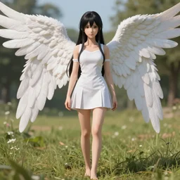 portrait of a full body angelical mikasa ackerman stand on grassland, medium shot, bokeh, beautiful face!!!!, cg animation, lifelike, animated, realistic, character select portrait, highly detailed, by artgerm,, digital painting, smooth, sharp focus, artstation, greg rutkowski, krenz cushart, alphonse mucha, 3 d