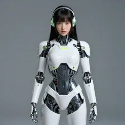 beautiful centered fine art photo portrait of hoyeon jung as a solarpunk robotic humanoid, white mechanical parts with bright halogen lights, walking in shallow water, ultra - realistic and detailed, white background, natural lighting, soft focus, slow exposure hdr 8 k