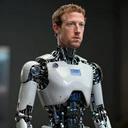 mark zuckerberg as a robot, photorealistic, cinematic lighting, highly detailed, by guillermo del toro
