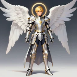 Full body view of Magical Knight, holy armor, angel themed, male, ornamental, highly detailed, smooth, shrap focus, digital illustration, by Albert Aublet, Krenz Cushart, WLOP and Sakimichan, artstation