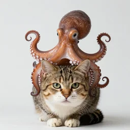 an octopus sitting on top of a cat