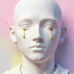 beautiful male face, made of porcellaine, golden tears, dramatic lighting, maximalist pastel color palette, splatter paint, pixar and disney concept, graphic novel by fiona staples and dustin nguyen, peter elson alan bean wangechi mutu, clean cel shaded vector art, on artstation