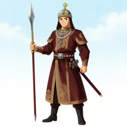 kazakh warrior, anime style,