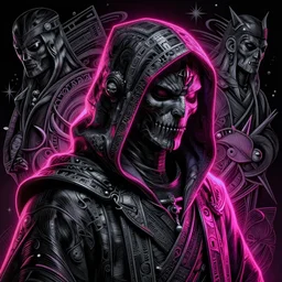 ancient neon cloaked grim reaper portrait, intricate artwork by josan gonzalez, artgerm, h. r. giger, kilian eng, very coherent artwork, cinematic, hyper realism, vibrant, octane render, unreal engine, 8 k, high contrast, higly detailed black ink outline