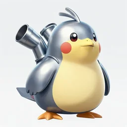 fat metal bird pokemon with two pipes coming out of its back with exhaust coming out octane render trending on artstation 8 k highly detailed beautiful lighting