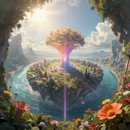 landscape by wolf d. prix, flowers apocalyptic universe fisheye magic realism laser earth architecture island myst cgsociety otherworldly sci - fi sunlight, archdaily, wallpaper, highly detailed, trending on artstation.