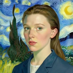 Portrait of Millie Bobby Brown by Yoji Shinkawa and Vincent Van Gogh