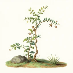 botanical illustration of the zorbloxian star - vine in its native environment on the planet zorblox, by martin johnson heade.