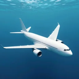 an airplane floating underwater