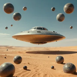 a ufo crashing in the desert, surrounded by spheres, beksinski, wayne barlowe, symmetrical, surreal, magic surrealism, very coherent symmetrical artwork, cinematic, hyper realism, high detail, octane render, 8 k