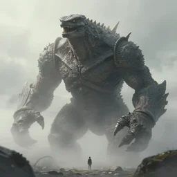 concept art, giant monsters emerge from the fog, fine detail, trending on artstation, by sylvain sarrailh