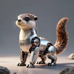 product photo of a futuristic stylized pet robot, otter loris mix, kindchenschema, large ears, large tail, by artgerm and greg rutkowski and marc newson and zaha hadid, alphonse mucha, side view, volumetric light, detailed, octane render, midsommar - t