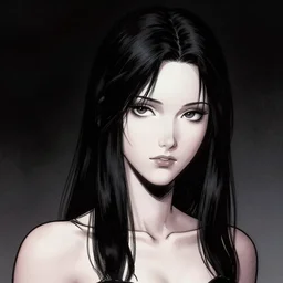 artgerm, joshua middleton comic cover art, pretty friendly phoebe tonkin as death sandman comic death appears as a young, attractive, slim, she has very pale skin, dark eyes, long black hair that she wears in a variety of styles and has an eye of horus painted under one of her eyes, she prefers to dress casually and she wears black clothing