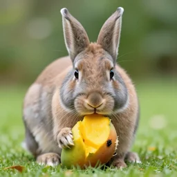 a rabbit eating mango