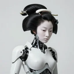 fine art portrait head shot minimal geisha cyborg mech by ilm and bill sienkiewicz and emmanuel shiu, zaha hadid, simplified neo - futuristic armor, ennui pose feminine, studio, mamiya 6 5 mm photograph, iso 4 0 0, f / 5. 6, hyperrealism, studio lighting, high detail, sharp focus, trending artstation, cgsociety