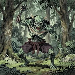deadly monster raising in aien forest, illustration by hokusai style