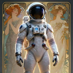 cyber glam noun astronaut jumpsuit, helmet removed, the expanse, sci fi, futuristic, detailed illustration, digital art, trending on artstation, soft ambient lighting, volumetric lighting, rim lighting, photorealism, canon 5 d, yoshitaka amano, alphonse mucha, arney freytag, maxfield parrish, new art nouveau
